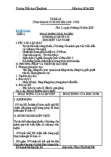 Kế hoạch bài dạy Lớp 2 - Tuần 26 - Năm học 2024-2025 - Phan Thị Hoài Nhi