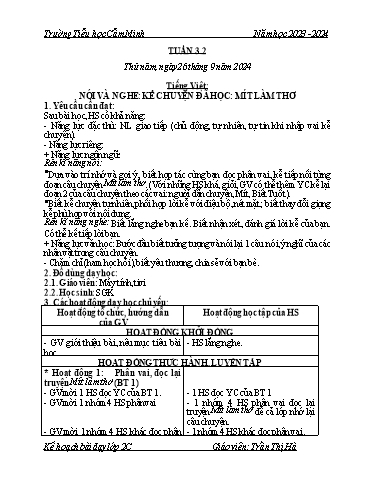 Kế hoạch bài dạy Lớp 2 - Tuần 3 - Năm học 2023-2024 - Trần Thị Hà