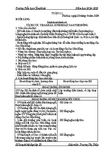 Kế hoạch bài dạy Lớp 2 - Tuần 3 - Năm học 2024-2025 - Trương Thị Thủy