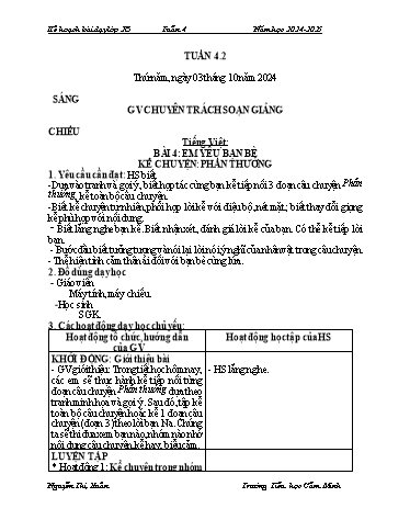 Kế hoạch bài dạy Lớp 2 - Tuần 4 - Năm học 2024-2025 - Nguyễn Thị Xuân