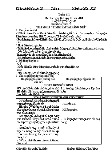 Kế hoạch bài dạy Lớp 2 - Tuần 6 - Năm học 2024-2025 - Nguyễn Thị Xuân