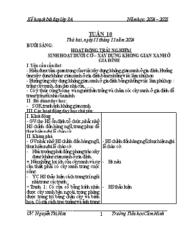 Kế hoạch bài dạy Lớp 3 - Tuần 10 - Năm học 2024-2025 - Nguyễn Thị Hoa