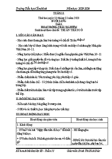Kế hoạch bài dạy Lớp 3 - Tuần 11 - Năm học 2023-2024 - Đinh Thị Bích Đào
