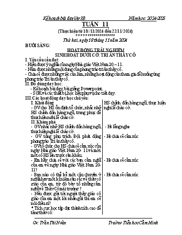 Kế hoạch bài dạy Lớp 3 - Tuần 11 - Năm học 2024-2025 - Trần Thị Ngân