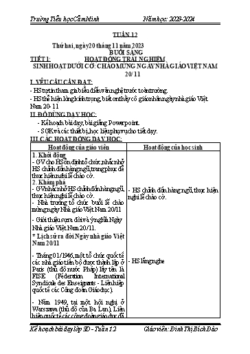 Kế hoạch bài dạy Lớp 3 - Tuần 12 - Năm học 2023-2024 - Đinh Thị Bích Đào