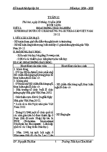 Kế hoạch bài dạy Lớp 3 - Tuần 12 - Năm học 2024-2025 - Nguyễn Thị Hoa