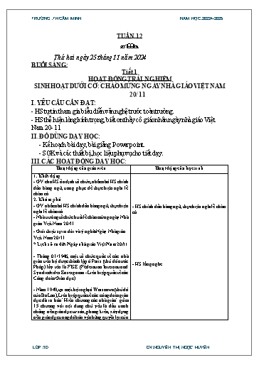 Kế hoạch bài dạy Lớp 3 - Tuần 12 - Năm học 2024-2025 - Nguyễn Thị Ngọc Huyền