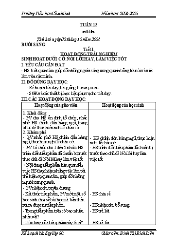 Kế hoạch bài dạy Lớp 3 - Tuần 13 - Năm học 2024-2025 - Đinh Thị Bích Liên