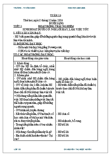 Kế hoạch bài dạy Lớp 3 - Tuần 13 - Năm học 2024-2025 - Nguyễn Thị Ngọc Huyền