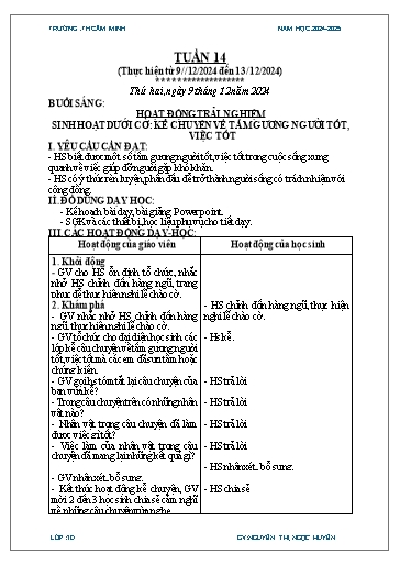 Kế hoạch bài dạy Lớp 3 - Tuần 14 - Năm học 2024-2025 - Nguyễn Thị Ngọc Huyền