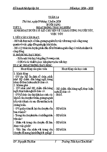 Kế hoạch bài dạy Lớp 3 - Tuần 14 - Năm học 2024-2025 - Nguyễn Thị Hoa