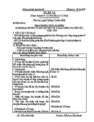 Kế hoạch bài dạy Lớp 3 - Tuần 14 - Năm học 2024-2025 - Trần Thị Ngân