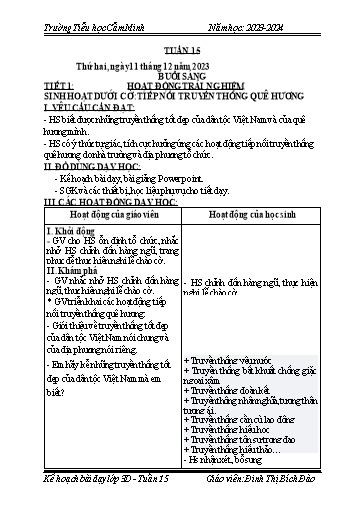 Kế hoạch bài dạy Lớp 3 - Tuần 15 - Năm học 2023-2024 - Đinh Thị Bích Đào