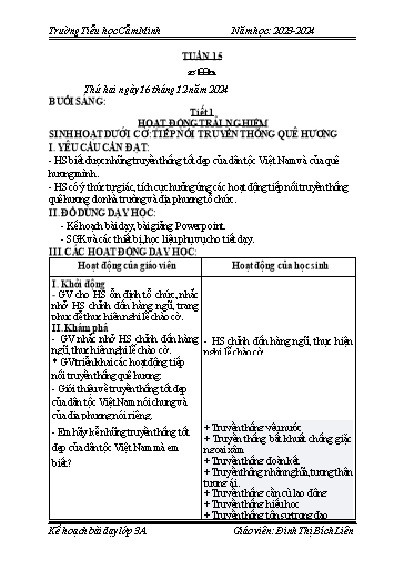 Kế hoạch bài dạy Lớp 3 - Tuần 15 - Năm học 2024-2025 - Đinh Thị Bích Liên