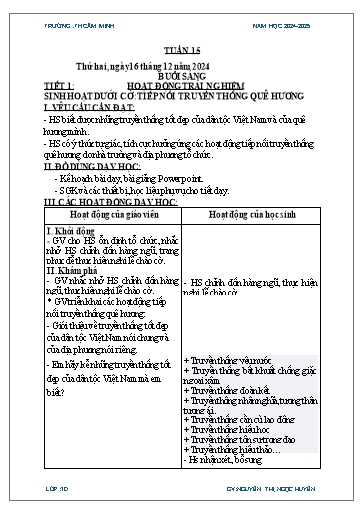 Kế hoạch bài dạy Lớp 3 - Tuần 15 - Năm học 2024-2025 - Nguyễn Thị Ngọc Huyền