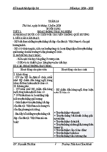 Kế hoạch bài dạy Lớp 3 - Tuần 15 - Năm học 2024-2025 - Nguyễn Thị Hoa