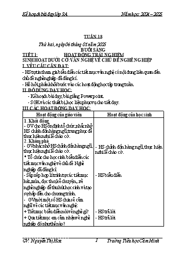 Kế hoạch bài dạy Lớp 3 - Tuần 18 - Năm học 2024-2025 - Nguyễn Thị Hoa
