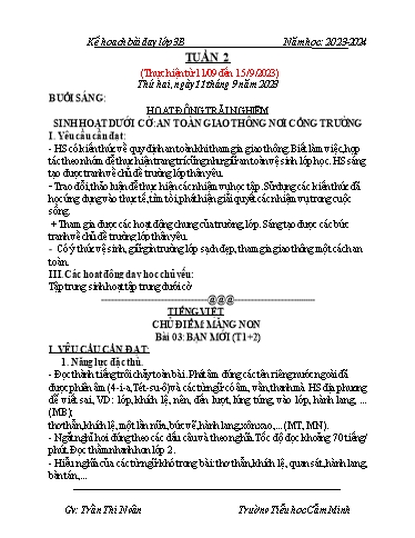 Kế hoạch bài dạy Lớp 3 - Tuần 2 - Năm học 2023-2024 - Trần Thị Ngân