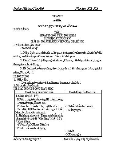 Kế hoạch bài dạy Lớp 3 - Tuần 20 - Năm học 2023-2024 - Đặng Thị Tuyết Nhiên