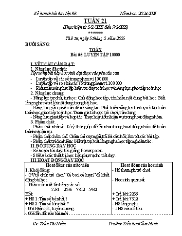 Kế hoạch bài dạy Lớp 3 - Tuần 21 - Năm học 2024-2025 - Trần Thị Ngân