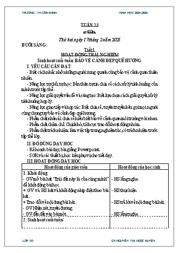 Kế hoạch bài dạy Lớp 3 - Tuần 23 - Năm học 2024-2025 - Nguyễn Thị Ngọc Huyền