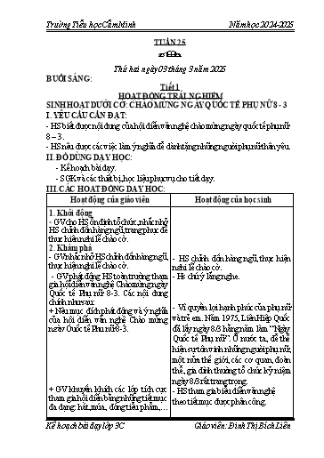 Kế hoạch bài dạy Lớp 3 - Tuần 25 - Năm học 2024-2025 - Đinh Thị Bích Liên