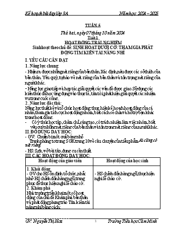 Kế hoạch bài dạy Lớp 3 - Tuần 5 - Năm học 2024-2025 - Nguyễn Thị Hoa