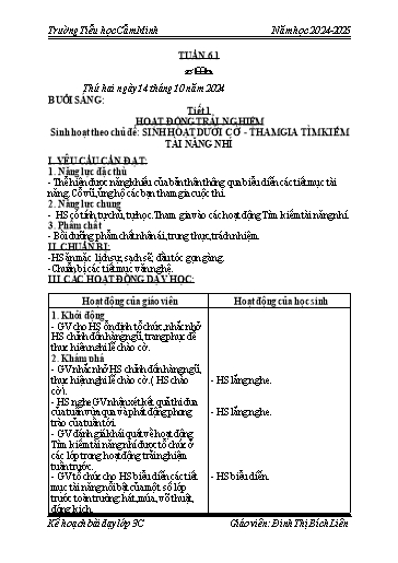 Kế hoạch bài dạy Lớp 3 - Tuần 6 - Năm học 2024-2025 - Đinh Thị Bích Liên