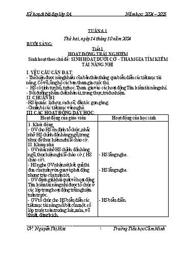 Kế hoạch bài dạy Lớp 3 - Tuần 6 - Năm học 2024-2025 - Nguyễn Thị Hoa
