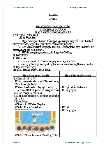 Kế hoạch bài dạy Lớp 3 - Tuần 7 - Năm học 2024-2025 - Nguyễn Thị Ngọc Huyền