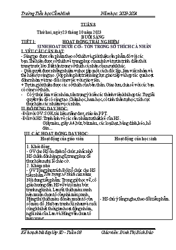 Kế hoạch bài dạy Lớp 3 - Tuần 8 - Năm học 2023-2024 - Đinh Thị Bích Đào