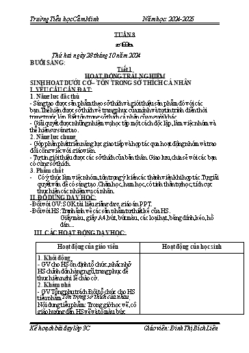 Kế hoạch bài dạy Lớp 3 - Tuần 8 - Năm học 2024-2025 - Đinh Thị Bích Liên
