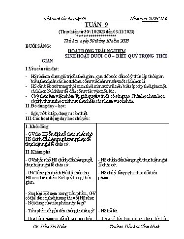 Kế hoạch bài dạy Lớp 3 - Tuần 9 - Năm học 2023-2024 - Trần Thị Ngân