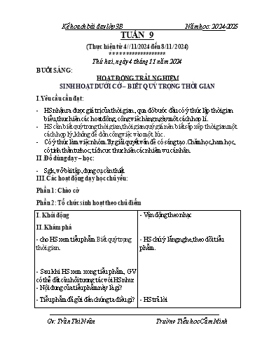Kế hoạch bài dạy Lớp 3 - Tuần 9 - Năm học 2024-2025 - Trần Thị Ngân