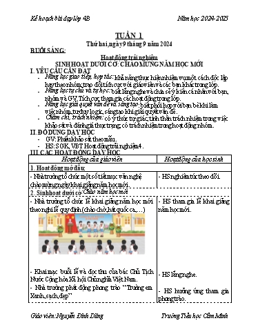 Kế hoạch bài dạy Lớp 4 - Tuần 1 - Năm học 2024-2025 - Nguyễn Đình Dũng