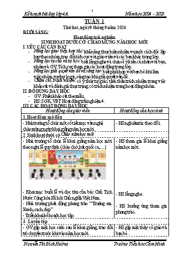 Kế hoạch bài dạy Lớp 4 - Tuần 1 - Năm học 2024-2025 - Nguyễn Thị Bích Hường