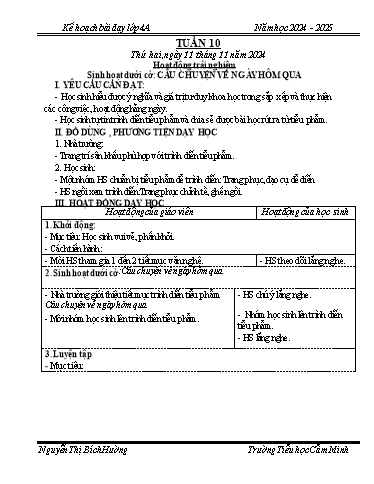 Kế hoạch bài dạy Lớp 4 - Tuần 10 - Năm học 2024-2025 - Nguyễn Thị Bích Hường