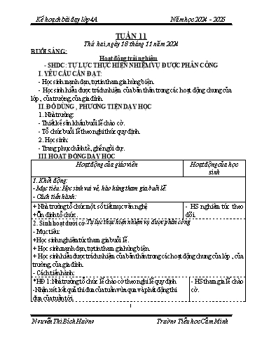 Kế hoạch bài dạy Lớp 4 - Tuần 11 - Năm học 2024-2025 - Nguyễn Thị Bích Hường