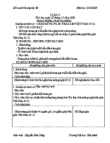 Kế hoạch bài dạy Lớp 4 - Tuần 12 - Năm học 2024-2025 - Nguyễn Đình Dũng