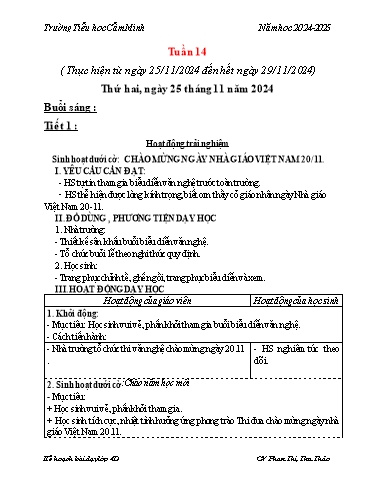 Kế hoạch bài dạy Lớp 4 - Tuần 12 - Năm học 2024-2025 - Phan Thị Thu Thảo