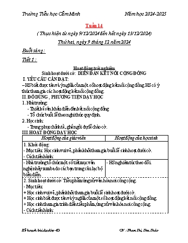 Kế hoạch bài dạy Lớp 4 - Tuần 14 - Năm học 2024-2025 - Phan Thị Thu Thảo