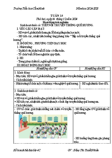 Kế hoạch bài dạy Lớp 4 - Tuần 15 - Năm học 2024-2025 - Đặng Thị Tuyết Nhiên