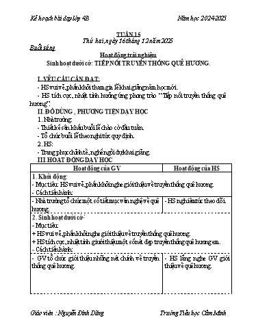 Kế hoạch bài dạy Lớp 4 - Tuần 15 - Năm học 2024-2025 - Nguyễn Đình Dũng