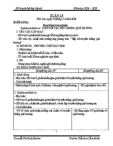 Kế hoạch bài dạy Lớp 4 - Tuần 15 - Năm học 2024-2025 - Nguyễn Thị Bích Hường