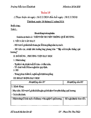 Kế hoạch bài dạy Lớp 4 - Tuần 15 - Năm học 2024-2025 - Phan Thị Thu Thảo