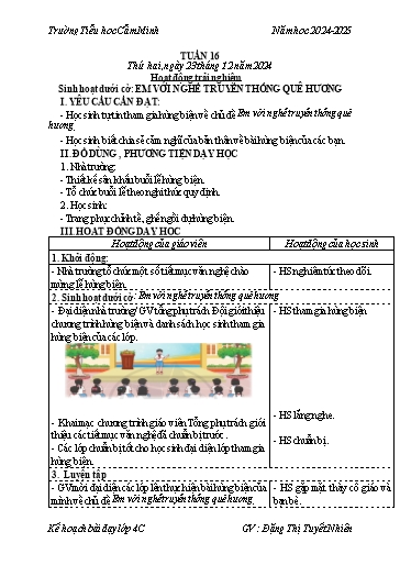 Kế hoạch bài dạy Lớp 4 - Tuần 16 - Năm học 2024-2025 - Đặng Thị Tuyết Nhiên