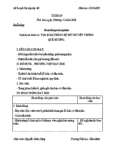 Kế hoạch bài dạy Lớp 4 - Tuần 16 - Năm học 2024-2025 - Nguyễn Đình Dũng