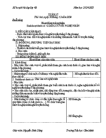 Kế hoạch bài dạy Lớp 4 - Tuần 17 - Năm học 2024-2025 - Nguyễn Đình Dũng