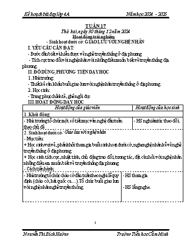 Kế hoạch bài dạy Lớp 4 - Tuần 17 - Năm học 2024-2025 - Nguyễn Thị Bích Hường