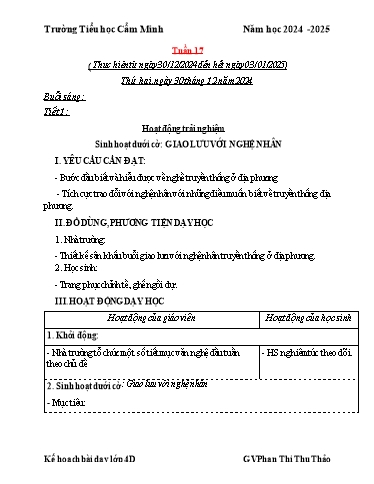 Kế hoạch bài dạy Lớp 4 - Tuần 17 - Năm học 2024-2025 - Phan Thị Thu Thảo